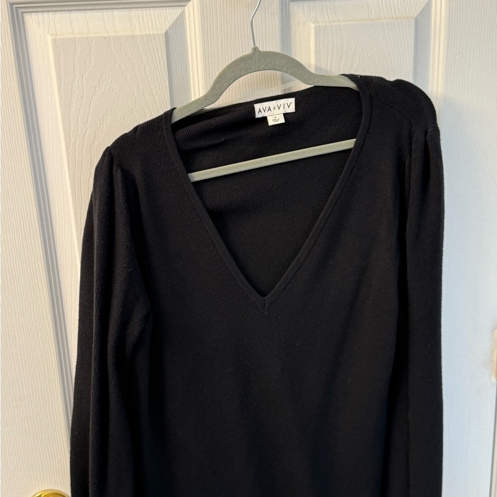 Ava & Viv Classic Black V-Neck Sweater Dress